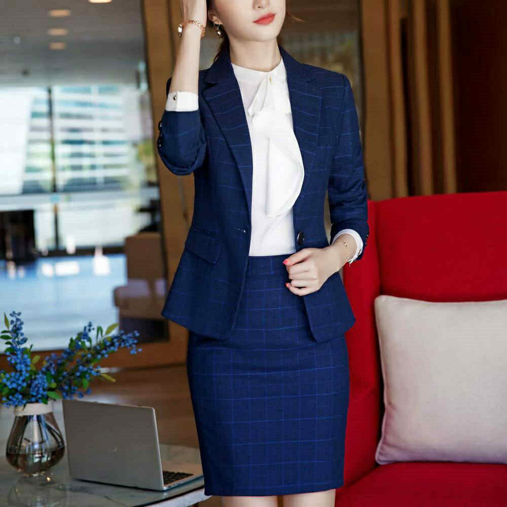 レディース 韓国ファッション 3点セット ジャケット ＋ ブラウス ＋ パンツ or ミニスカート カジュアル フォーマル 大人女子 式 上品 ビジネス オフィス ネイビー 紺色 ビックサイズ