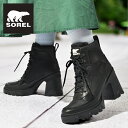 30%off 送料無料 ソレル SOREL ショートブーツ レディース BREX HEEL LACE ブレックス ヒール レース 防水 編み上げブーツ レースアップブーツ チャンキーヒール 厚底 ブーツ ブラック 黒 NL4353 【あす楽配送】