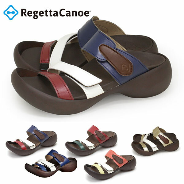 送料無料 リゲッタカヌー レディース サンダル 4.5cmヒール Regetta Canoe スリーストラップサンダル エッグヒール コンフォートサンダル ベルクロ 日本製 カジュアル CJEG5224A