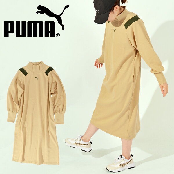 送料無料 プーマ レディース ロング丈 長袖 ワンピース PUMA MOTION ロング ドレス スポーツカジュアル スポカジ 2023秋冬新作 677703