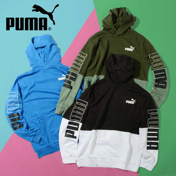 ■商品コメント &nbsp; PUMA(プーマ) PUMA POWER カラーブロック フーディースウェット TR になります。 キッズ・ジュニア・子供・子ども・男の子・女の子・男児・女児 シックなバイカラーデザインがこなれた雰囲気を醸し出すフーディー。 左胸のプーマNo.1ロゴと、両袖に大きくあしらったプーマワードマークがポイントです。大人顔負けのスタイリッシュなシルエットは合わせるものを選ばず、どんなボトムスとも相性バツグン。通学やお出かけなど、お子様の普段使いにピッタリな一着です。 左胸にプーマNo.1ロゴ 両袖にプーマワードマーク 小物の収納に便利なカンガルーポケット 8 歳から 16 歳にオススメ スポーツシーンや通学や普段着など幅広く活躍します。 上身頃) 裏毛: コットン 68% ポリエステル (リサイクル) 32% 下身頃) 裏毛: コットン 68% ポリエステル (リサイクル) 32% 袖口・裾・衿) リブ: コットン 96% ポリウレタン 4% &nbsp; ■商品詳細 &nbsp; ■ブランド PUMA-JAPAN（プーマジャパン） ■商品名 PUMA POWER カラーブロック フーディースウェット TR ■品番 678570 ■カラー 01-プーマブラック 31-マートル 47-レーシングブルー ■材質 上身頃) 裏毛: コットン 68% ポリエステル (リサイクル) 32% 下身頃) 裏毛: コットン 68% ポリエステル (リサイクル) 32% 袖口・裾・衿) リブ: コットン 96% ポリウレタン 4% &nbsp; ■商品カラーにつきまして &nbsp; 可能な限り商品色に近い画像を選んでおりますが、閲覧環境等により画像の色目が若干異なる場合もございますので、その旨をご理解された上でご購入ください。 &nbsp; メーカー希望小売価格はメーカー商品タグに基づいて掲載しています