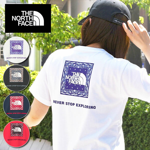 ゆうパケット発送 送料無料 ノースフェイス バンダナ柄 半袖Tシャツ レディース 白 パープル THE NORTH FACE S/S Bandana Square Logo Tee バンダナ スクエア ロゴ ティー バックプリント 2024…