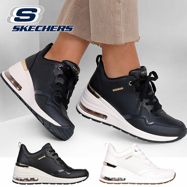 送料無料 スケッチャーズ スニーカー SKECHERS レディース MILLION AIR HOTTER AIR ミリオンエア ホッターエア ウエッジ シューズ 靴 ブラック 黒 ホワイト 白 155399 2024春新作 20 off 【あす楽対応】