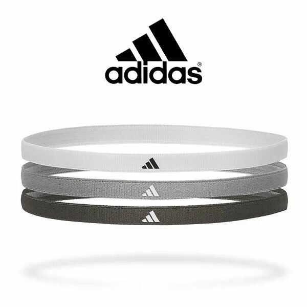 ゆうパケット対応可能！ アディダス adidas ヘアバンド 3本セット ホワイト/グレー/ブラック ヘッドバンド スポーツ 滑り止め 伸縮 汗止め スリム 細型 細い ロゴ メンズ レディース ADAC-16203