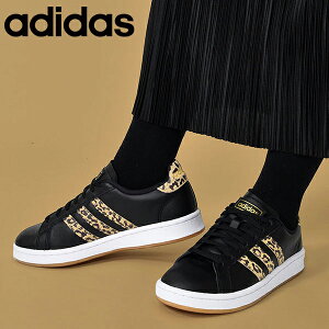 送料無料 アディダス スニーカー レザー 本革 adidas レディース GRANDCOURT LEA W グランドコート ヒョウ柄 レオパード ローカット カジュアル シューズ 靴 3本ライン ブラック 黒 2021春新作 FY8950