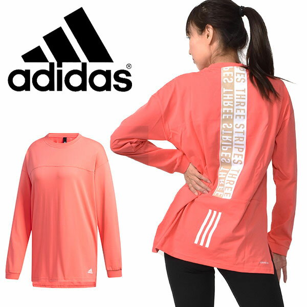 長袖 Tシャツ アディダス adidas レディース W MHS WORDING TEE オーバーサイズ ロンT スポーツウェア トレーニング ウェア ジム 3本ライン ピンク 2020秋新作 20%OFF IXK73