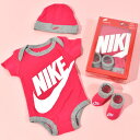 3点セット ナイキ NIKE ベビー 帽子 半袖 ロンパース 靴下 0歳〜6ヶ月 出産祝い 赤ちゃん キッズ 子供 幼児 箱入り ギフト ボックス ln0073 ラッシュピンク