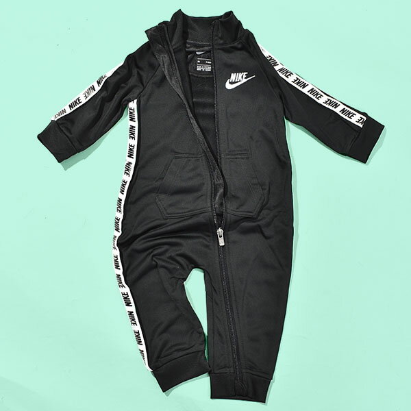 ナイキ ロンパース ベビー NIKE NKB TRICOT TAPING COVERALL 子供 キッズ 薄手 前開き ジッパー式 黒 ブラック 66f711