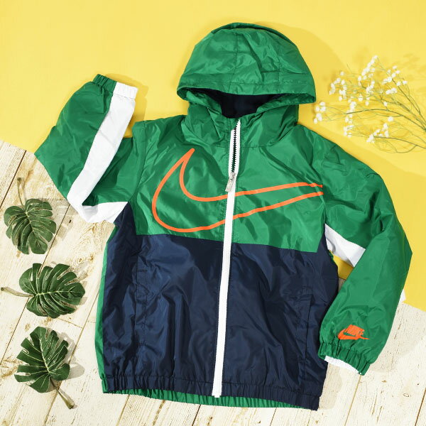 30%OFF 送料無料 ナイキ ジャケット キッズ 裏フリース NIKE SWOOSH WINDBREAKER ナイロン ウィンド 防寒 ジップ パーカー 子供 アウター グリーン 緑 ネイビー 紺 86j331のサムネイル