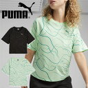 ゆうパケット対応可能！プーマ レディース ショート丈 半袖 Tシャツ PUMA MOTION AOP Tシャツ 総柄 スポーツウェア トレーニング ウェア ジム フィットネス ヨガ 2024春夏新作 681247