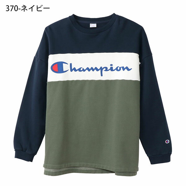 30%off 送料無料 長袖 Tシャツ チャンピオン Champion メンズ レディース ユニセックス クルーネックスウェットシャツ ロンT ロゴ 裏起毛 ネイビー 紺 C3-S024