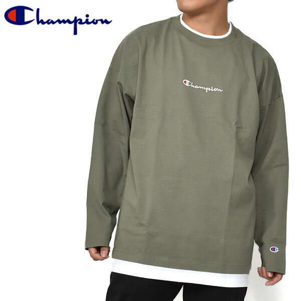 送料無料 長袖 Tシャツ チャンピオン Champion メンズ レディース ユニセックス ロングスリーブレイヤードTシャツ ロンT ロゴ カーキ 25%OFF C3-S429