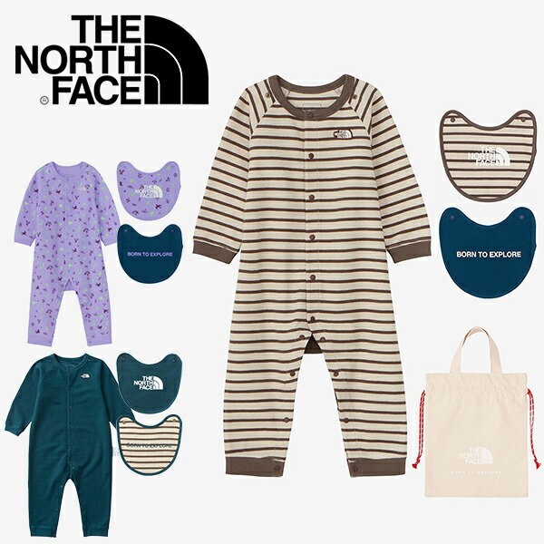 送料無料 3点セット ノースフェイス ロンパース 2P ビブ ベビー スタイ キッズ 子供 THE NORTH FACE L/S Rompers&2P Bib 出産祝い 巾着入り ギフト NTB82352 2023秋冬新作