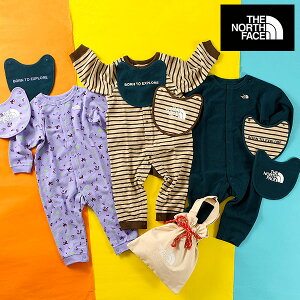 送料無料 3点セット ノースフェイス ロンパース 2P ビブ ベビー スタイ キッズ 子供 THE NORTH FACE L/S Rompers&2P Bib 出産祝い 巾着入り ギフト NTB82352 2023秋冬新作