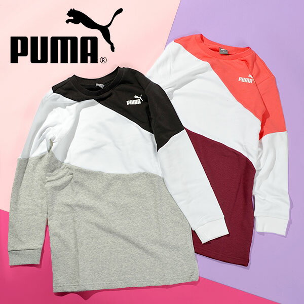 送料無料 プーマ キッズ ガールズ ロング丈 スウェット ワンピース PUMA POWER キャット ドレス TR ジュニア 子供 女の子 裏毛 トレーナー スエット 子供服 2023秋冬新作 678566