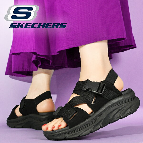 送料無料 スケッチャーズ 厚底 サンダル SKECHERS レディース Relaxed Fit DLux Walker Cool Lines リラックスドフィット デラックス ウォーカー クールラインズ ストラップサンダル スポーツサンダル スポサン シューズ 靴 ブラック 黒 119820 2024夏新作 