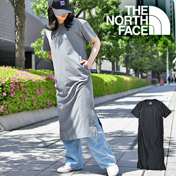 送料無料 ノースフェイス ワンピース レディース マキシ丈 半袖 スリット ポケット付き THE NORTH FACE S/S Onepiece Crew ショートスリーブ ワンピース クルー ブラック ベージュ 2022春夏新作 NTW32239