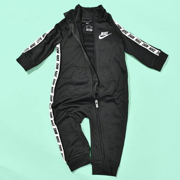 送料無料 ナイキ ロンパース ベビー NIKE NKB TRICOT TAPING COVERALL 子供 キッズ 薄手 前開き ジッパー式 黒 ブラック 66f711