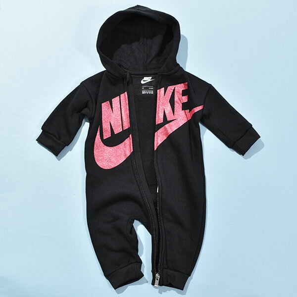 送料無料 ナイキ ロンパース ベビー キッズ NIKE FUTURA HOODED COVERALL フューチャー フーデッド カバーオール 赤ちゃん 前開き ベビー服 長袖 ジッパー式 出産祝い ブラック 黒 06i402