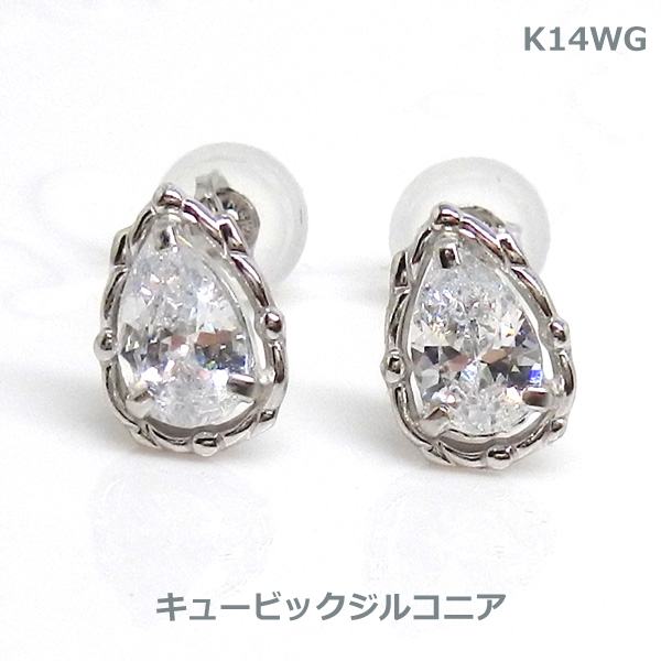 乐天商城 - 【送料無料】K14WGマーキスカットキュービックジルコニアスタッドピアス■453089