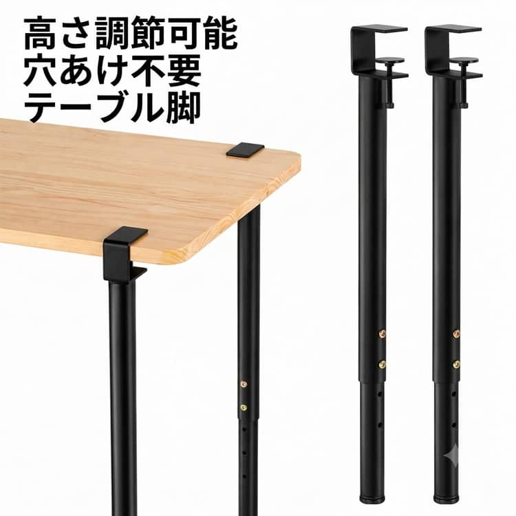 穴あけ不要のデザイン、テーブル脚で安定感と美しさを両立！高耐荷重の金属製素材で、耐久性抜群の支えを実現。多用途な支え脚で、デスク、コーヒーテーブル、ダイニングテーブルに対応。Fクランプ取り付け、穴あけ不要でテーブルを傷つけません。簡単取り付けで手間いらず、家具のアップグレードを一瞬で完了！安定した支えで耐圧性抜群、家具をより頑丈に。コンパクト設計でスペースを取らず、生活に便利さをプラス。シンプルモダンなデザインで、さまざまなインテリアにマッチ。 サイズ 高さ60-95cm 高さ35-55cm サイズについての説明 高さ60-95cm　高さ35-55cm　※サイズ表の実寸法は商品によって1-2cm程度の誤差がある場合がございます。 素材 炭素鋼 色 黒4本 白4本 備考 ●サイズ詳細等の測り方はスタッフ間で統一、徹底はしておりますが、実寸は商品によって若干の誤差(1cm～3cm )がある場合がございますので、予めご了承ください。 ●製造ロットにより、細部形状の違いや、同色でも色味に多少の誤差が生じます。 ●パッケージは改良のため予告なく仕様を変更する場合があります。 ▼商品の色は、撮影時の光や、お客様のモニターの色具合などにより、実際の商品と異なる場合がございます。あらかじめ、ご了承ください。 ▼生地の特性上、やや匂いが強く感じられるものもございます。数日のご使用や陰干しなどで気になる匂いはほとんど感じられなくなります。 ▼同じ商品でも生産時期により形やサイズ、カラーに多少の誤差が生じる場合もございます。 ▼他店舗でも在庫を共有して販売をしている為、受注後欠品となる場合もございます。予め、ご了承お願い申し上げます。 ▼出荷前に全て検品を行っておりますが、万が一商品に不具合があった場合は、お問い合わせフォームまたはメールよりご連絡頂けます様お願い申し上げます。速やかに対応致しますのでご安心ください。