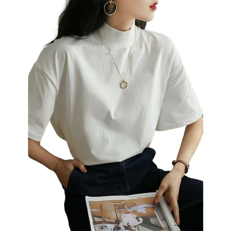 春 韓国ファッション レディース シンプル カットソー モックネック 半袖 夏 薄手 モックネック 五分袖 ゆったり カジュアル Tシャツ S 半袖Tシャツ L XL 2XL 3XL elevenone-10014074 クラッチバッグ elevenone サンプル画像3