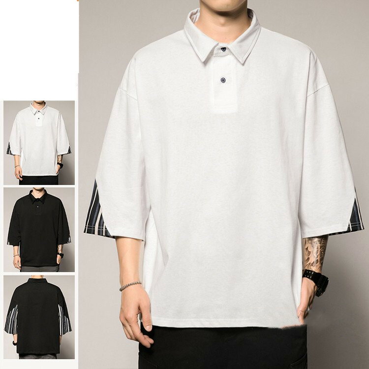 Rakuten - ポロシャツ メンズ 五分袖 POLOシャツ 40代 ストライプ 切り替え おしゃれ 夏服 カジュアル トップス