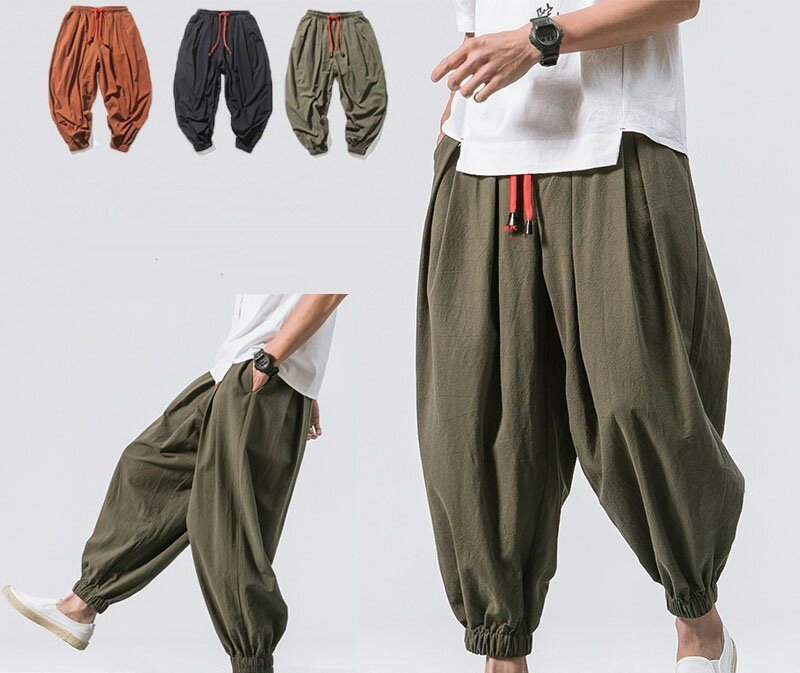 乐天商城 - サルエルパンツ メンズ ロング ワイドパンツ ズボン 綿麻 パンツ ボトムス 男性 大きいサイズ リラックス パンツ カジュアル ナチュラル オシャレ 父の日