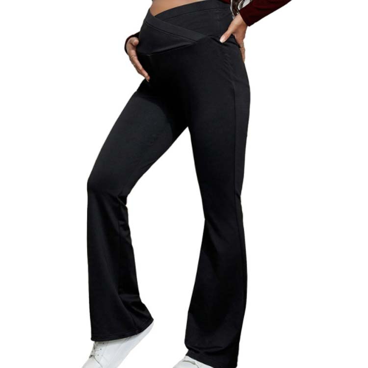 マタニティ パンツ フレアパンツ ウェストクロス マタニティ ズボン 妊婦 マタニティパンツ ベルボトム ロングパンツ 長ズボン 産前産後兼用 スリム 細身 ストレッチ ワイドパンツ オフィス OL ビジネス 通勤 2