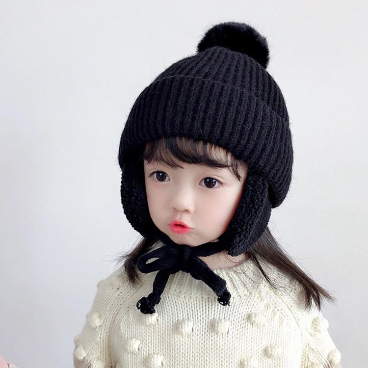 裏起毛 ニット帽子 耳あて キッズ 耳付き 寒さ対策 子供用 耳保護 ボア ハット 女の子 ポンポン あごひも 暖かい 防寒 ニット帽 秋冬 男の子 赤ちゃん ベージュ 無地 柔らかい オシャレ かわいい 保温 送料無料 イエロー ブラック ホワイト グレー 帽子 2