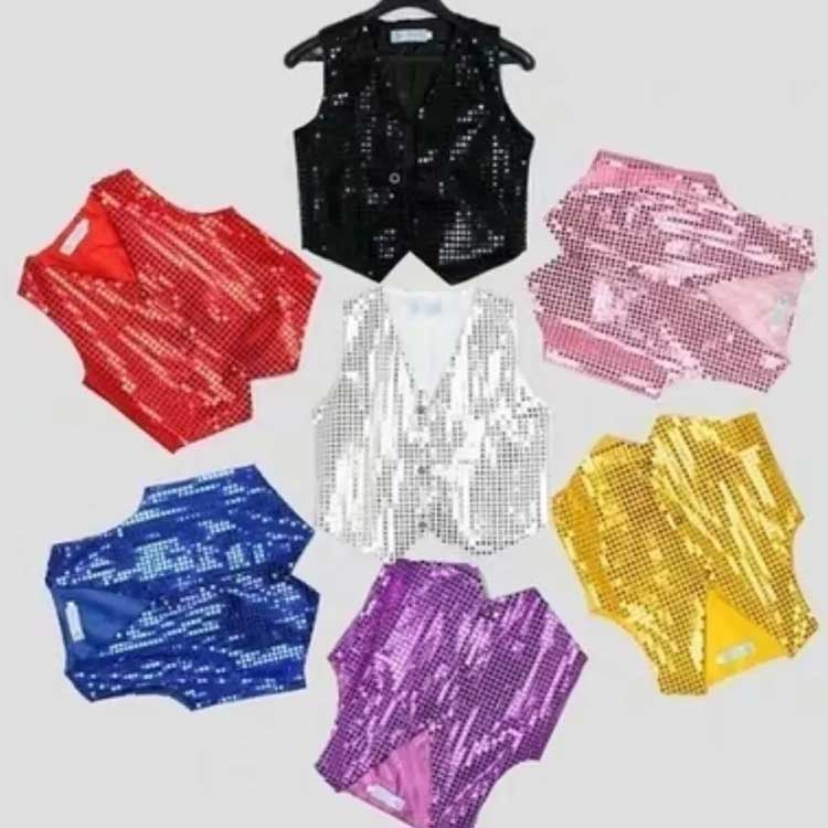 スパンコール キラキラ ダンス衣装 子ども服 ジャケット 衣装 ダンス衣装 ベスト スパンコール ヒップホップ 派手 7色・9サイズ 子供～大人までok ステージ衣装 キッズダンス 春 夏 秋 冬 カジュアル お洒落 ベスト 2