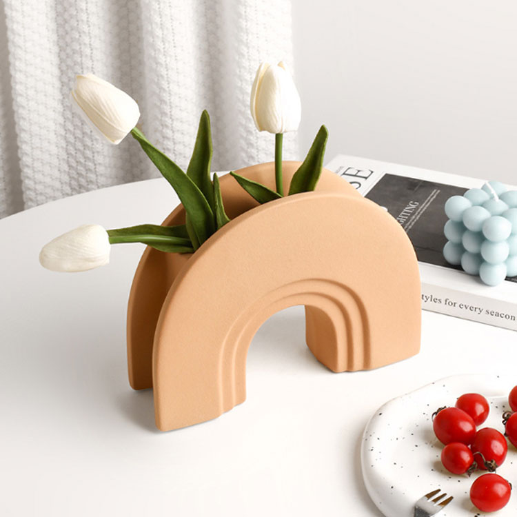 花瓶 陶器 フラワーベース モダン おしゃれ オブジェ 北欧 アーチ状 花器 置物 一輪挿し インテリア 雑貨 幾何学 個性的 アートフラワー ドライフラワー花 植物 花入れ 実用的 新生活 ギフト 2