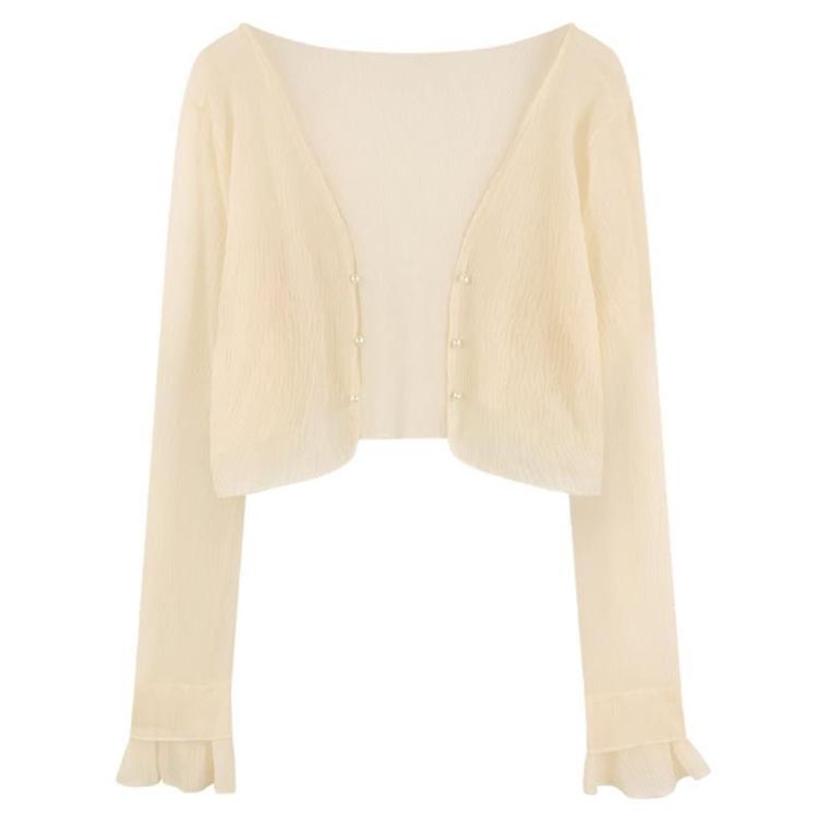 カーディガン シースルー カーディガン 薄手カーディガン ショート丈 パール 春夏 カーディガン トップス サマー 長袖カーデ ボレロ 薄手 冷房対策 紫外線防止 おしゃれ