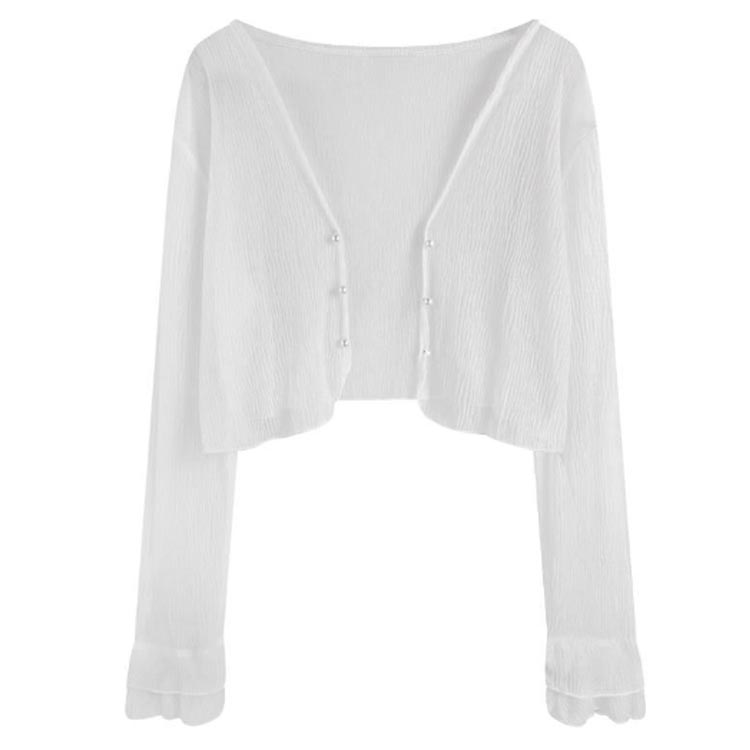 カーディガン シースルー カーディガン 薄手カーディガン ショート丈 パール 春夏 カーディガン トップス サマー 長袖カーデ ボレロ 薄手 冷房対策 紫外線防止 おしゃれ