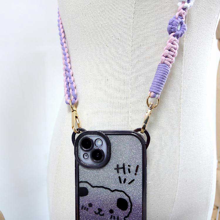 スマホショルダー スマホストラップ ロング ストラップ 花 編み込み 長さ調整可 ストラップホルダー スマホ ストラップ ショルダー 送料無料 肩掛け 斜めがけ 推し活 落下防止 フラワー 編み ハンドメイド 手作り