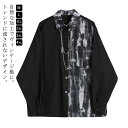 長袖シャツ メンズ カジュアルシャツ 飾りチェーン付き カジュアルシャツ ゆったり 原宿系 オーバーサイズ ドロップショルダー 柄シャツ 春夏 秋冬 トップス ...