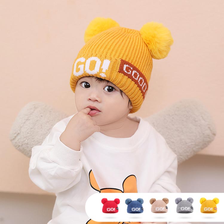 ダブルポンポン付き ニット帽 ニット帽子 ポンポン付き ニット 帽子 子供用 子供 ...