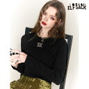 送料無料 ELFSACK レディース Tシャツ エルフサック ギャル Y2K ブランド トップス インナーシャツ 長袖 レトロ 丸首 春 冬 きれいめ おしゃれ 可愛い 大きいサイズ カジュアル 30代 40代 50代 uvカット韓国 ファッション 個性的 派手(4)