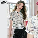 送料無料 ELFSACK レディース Tシャツ エルフサック ギャル Y2K ブランド トップス 墨絵プリント 半袖 春 夏 きれいめ おしゃれ 可愛い カジュアル 体型カバー 30代 40代 149代 uvカット韓国 ファッション 個性的 派手(4)