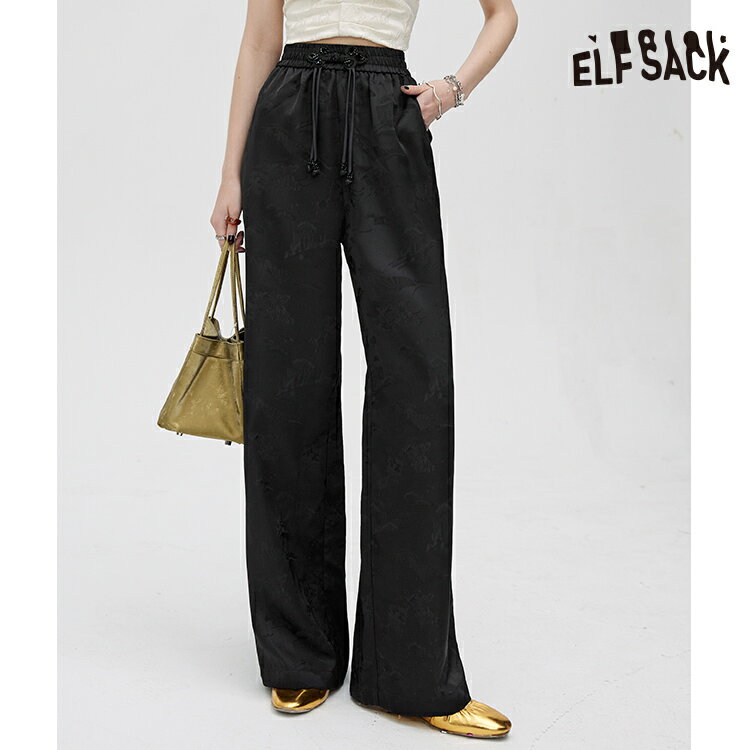 送料無料 ELFSACK パンツ レディース エルフサック ギャル Y2K ブランド ズボン ボトムス 花柄　ストレート　サテン 春 夏 きれいめ おしゃれ 可愛い カジュアル 体型カバー 30代 40代 119代 uvカット韓国 ファッション 個性的 派手のサムネイル