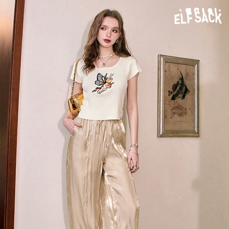 送料無料 ELFSACK カーディガン レディース エルフサック ギャル Y2K ブランド ニット　Tシャツ　痩せ見え 春 夏 きれいめ おしゃれ 可愛い カジュアル 体型カバー 30代 40代 50代 uvカット韓国 ファッション 個性的 派手