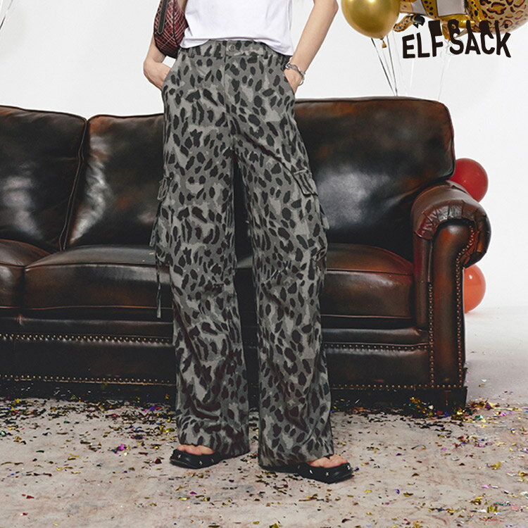 送料無料 ELFSACK パンツ ズボン ボトムス レトロ　ヒョウ柄　ワイドパンツ レディース エルフサック ギャル Y2K ブランド 春 夏 きれいめ おしゃれ 可愛い カジュアル 体型カバー 30代 40代 50代 uvカット韓国 ファッション 個性的 派手のサムネイル