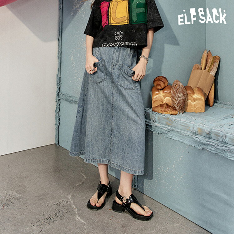 送料無料 ELFSACK スカート デニム 大きいポケット レディース エルフサック ギャル Y2K ブランド 春 夏 きれいめ おしゃれ 可愛い カジュアル 体型カバー 30代 40代 50代 uvカット韓国 ファッション 個性的 派手