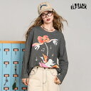 送料無料 ELFSACK Tシャツ トップス 長袖 丸首 ロンT ゆったり 狐 プリント レディース エルフサック ギャル Y2K ブランド 秋 冬 きれいめ おしゃれ 可愛い カジュアル 体型カバー 30代 40代 50代 uvカット韓国 ファッション 個性的 派手(4)