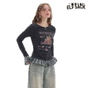送料無料 ELFSACK Tシャツ トップス チェック柄 切替 レトロ 丸首 熊 プリント レディース エルフサック ギャル Y2K ブランド 秋 冬 きれいめ おしゃれ 可愛い カジュアル 体型カバー 30代 40代 50代 uvカット 韓国 ファッション 個性的 派手(4)