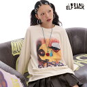送料無料 ELFSACK Tシャツ トップス 長袖 熊 プリント 丸首 レディース エルフサック ギャル Y2K ブランド 秋 冬 きれいめ おしゃれ 可愛い カジュアル 体型カバー 30代 40代 50代 uvカット 韓国 ファッション 個性的 派手|詳細画像