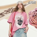 送料無料 ELFSACK Tシャツ トップス 半袖 苺柄 ゆったり レディース エルフサック ストリート Y2K ブランド 春 夏 おしゃれ 可愛い カジュアル 体型カバー 30代 40代 50代 韓国 ファッション 個性的 派手