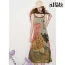 送料無料 ELFSACK ワンピース オリジナル 猫プリント ホルターネック 2点セット レディース エルフサック ストリート Y2K ブランド 春 夏 おしゃれ 可愛い カジュアル 体型カバー 韓国 ファッション 個性的 派手