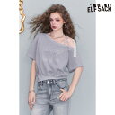 送料無料 ELFSACK Tシャツ トップス セクシー グレー レース ストラップレス 半袖 レディース エルフサック ストリート Y2K ブランド 春 夏 おしゃれ 可愛い カジュアル 体型カバー 韓国 ファッション 個性的 派手