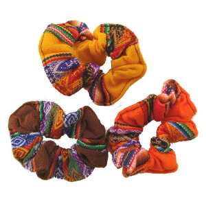 シュシュ 髪留め MA3-41 ペルー 民族織物 伝統織物　アンデス チチカカ湖 マンタ素材 3色3個セット フォルクローレ衣装